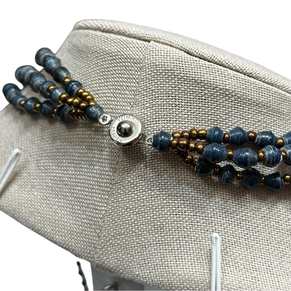 Blue Beaded Triple-Strand Long Necklace - Picture 8 of 9